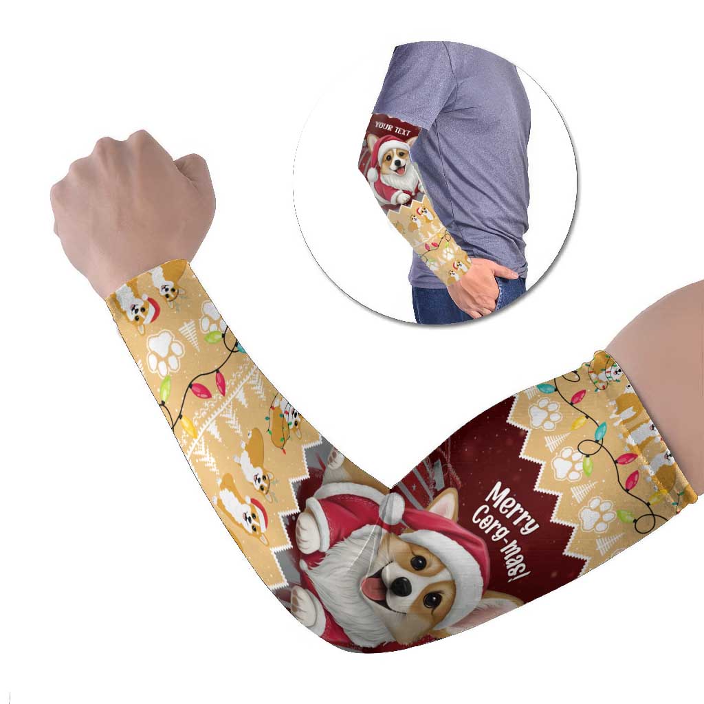 Personalised Wales Corgi Christmas Arm Sleeves Merry Corg-mas Yellow Color - Wonder Print Shop