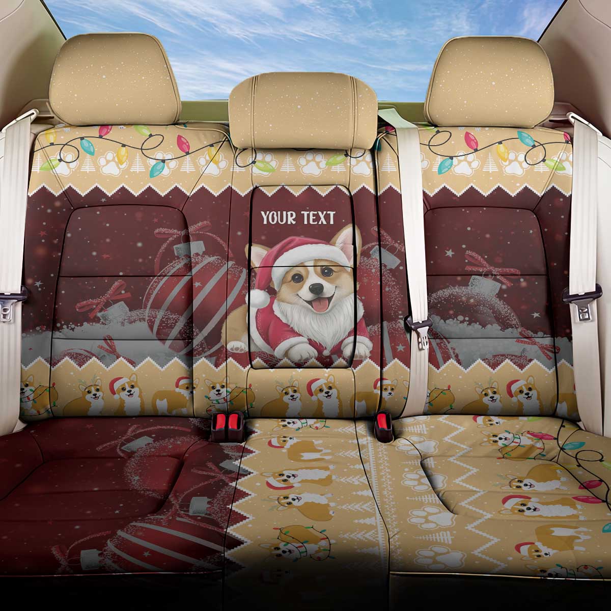 Personalised Wales Corgi Christmas Back Car Seat Cover Merry Corg-mas Yellow Color - Wonder Print Shop