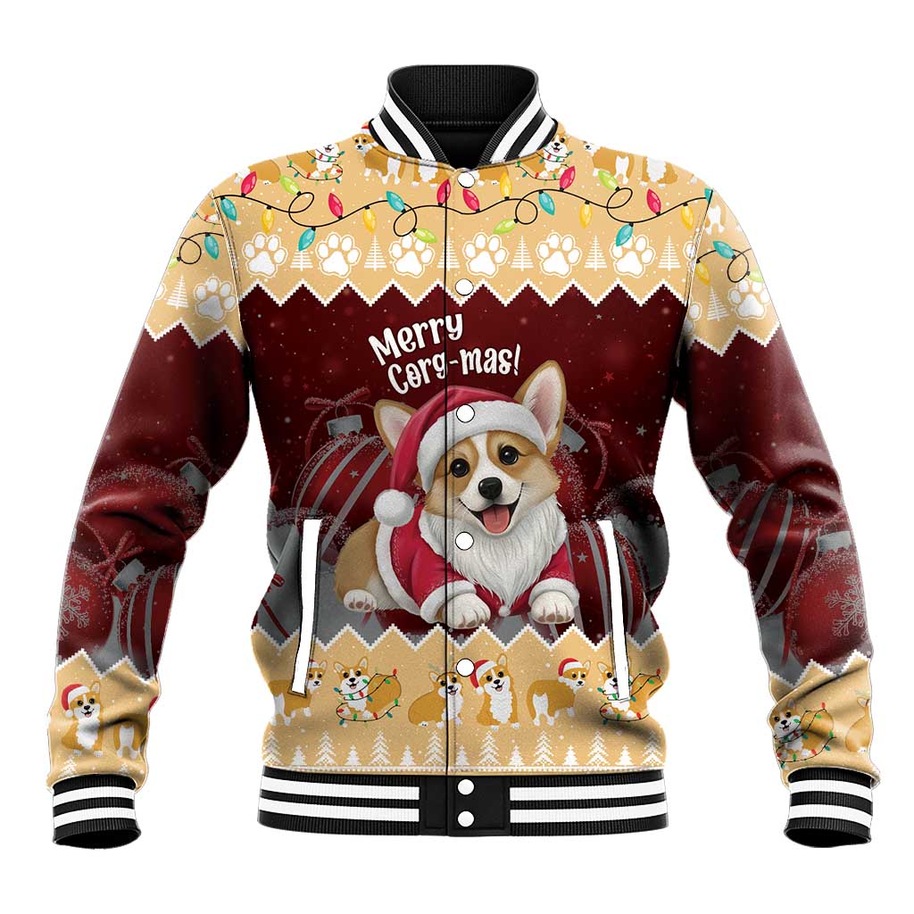 Personalised Wales Corgi Christmas Baseball Jacket Merry Corg-mas Yellow Color - Wonder Print Shop