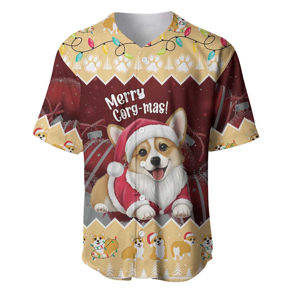 Personalised Wales Corgi Christmas Baseball Jersey Merry Corg-mas Yellow Color - Wonder Print Shop