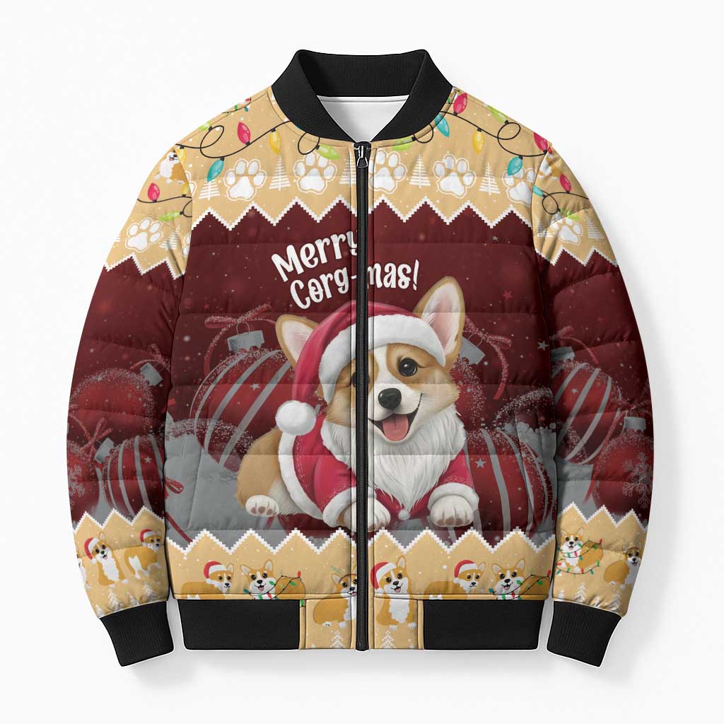 Personalised Wales Corgi Christmas Bomber Puffer Jacket Merry Corg-mas Yellow Color - Wonder Print Shop