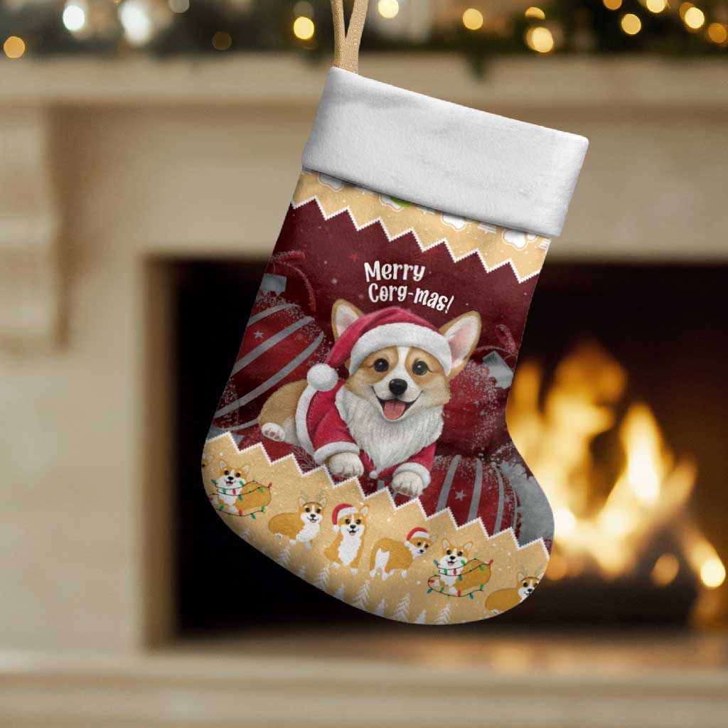 Personalised Wales Corgi Christmas Stocking Merry Corg-mas Yellow Color - Wonder Print Shop