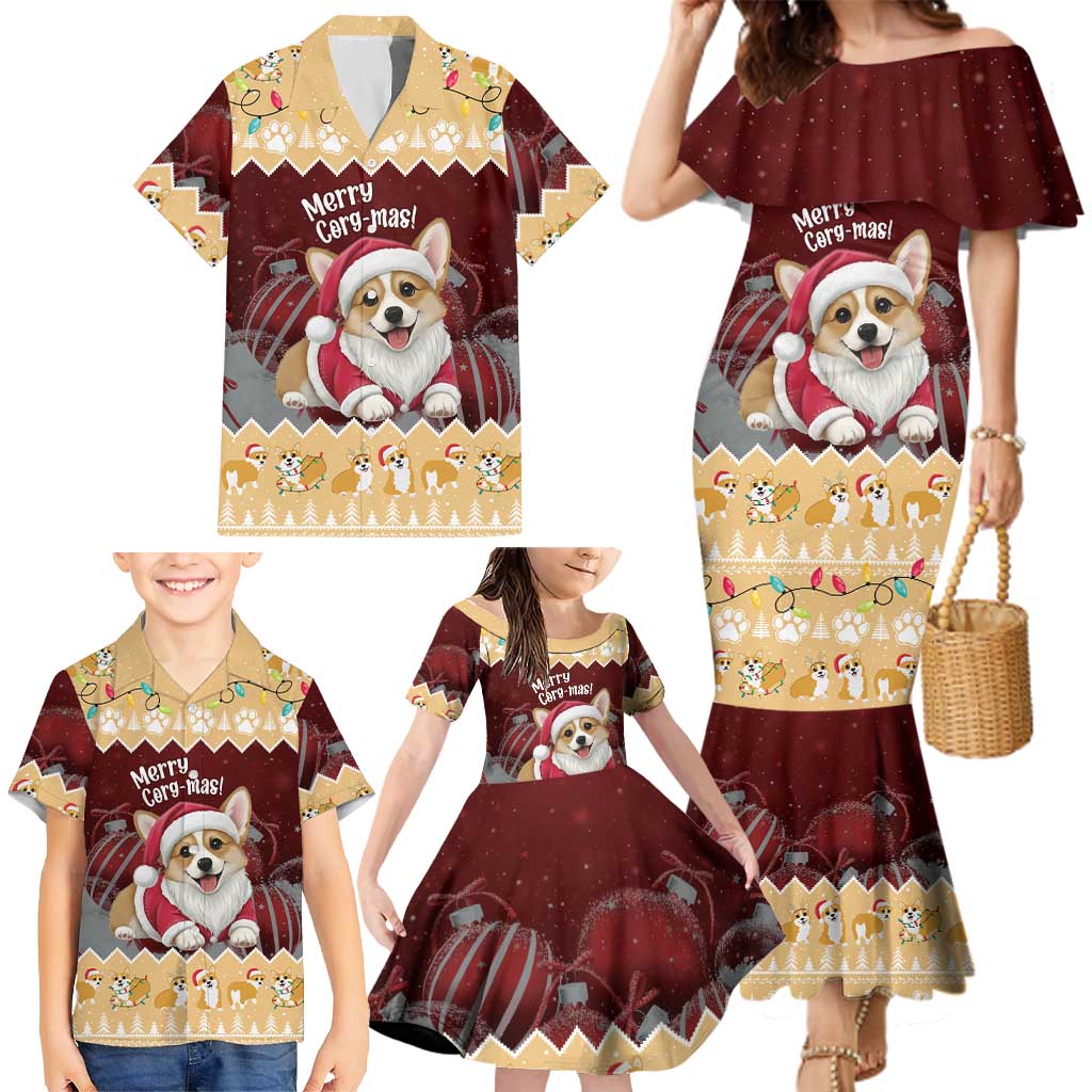 Personalised Wales Corgi Christmas Family Matching Mermaid Dress and Hawaiian Shirt Merry Corg-mas Yellow Color - Wonder Print Shop