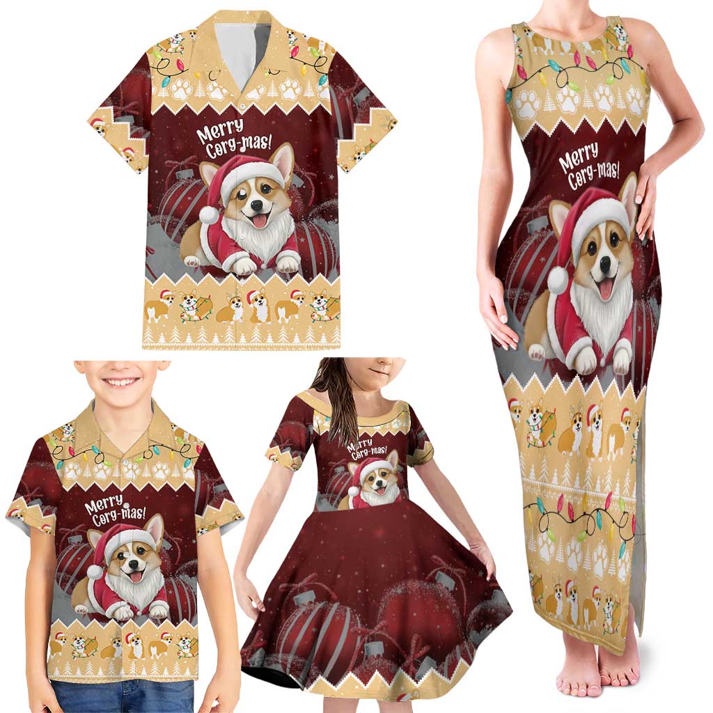 Personalised Wales Corgi Christmas Family Matching Tank Maxi Dress and Hawaiian Shirt Merry Corg-mas Yellow Color - Wonder Print Shop