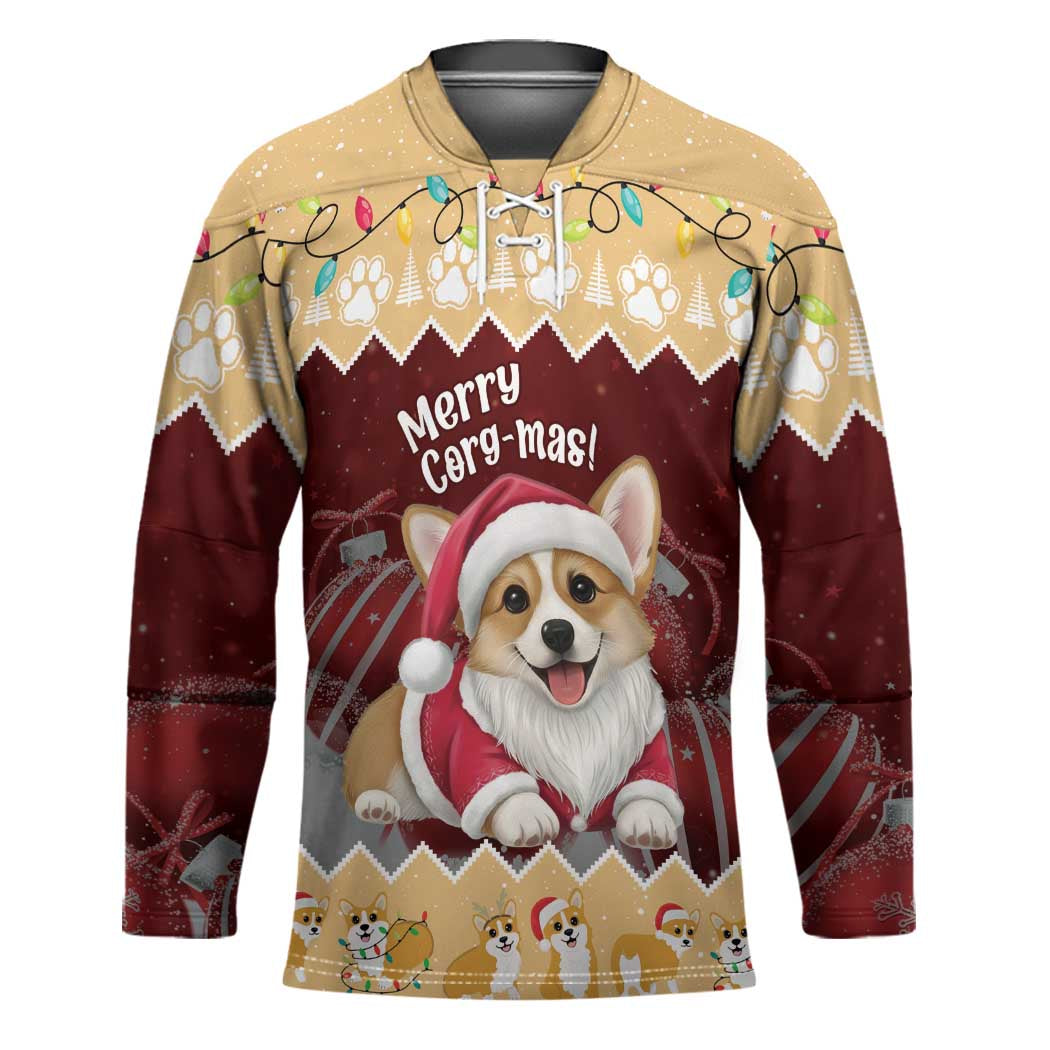 Personalised Wales Corgi Christmas Hockey Jersey Merry Corg-mas Yellow Color - Wonder Print Shop