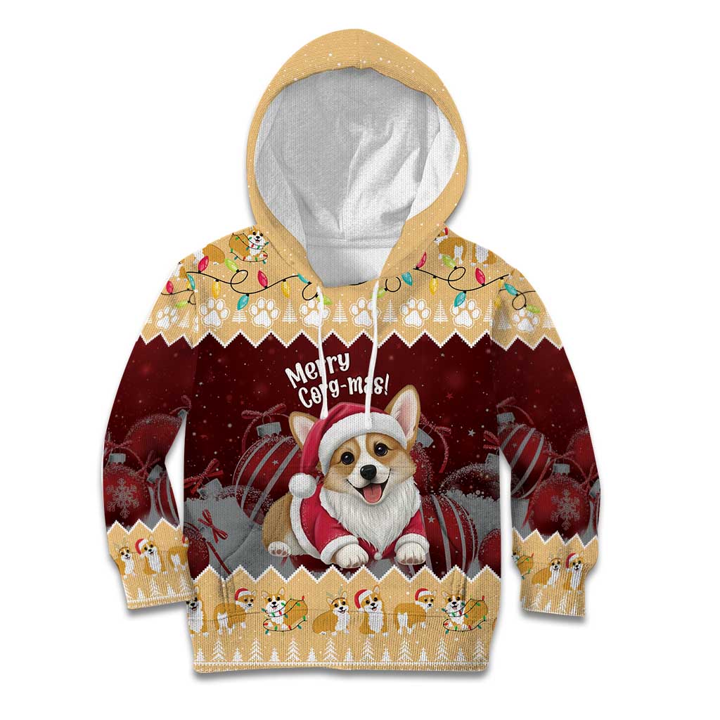 Personalised Wales Corgi Christmas Kid Hoodie Merry Corg-mas Yellow Color - Wonder Print Shop