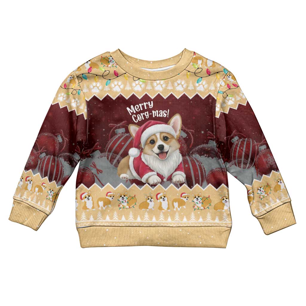 Personalised Wales Corgi Christmas Kid Ugly Christmas Sweater Merry Corg-mas Yellow Color - Wonder Print Shop