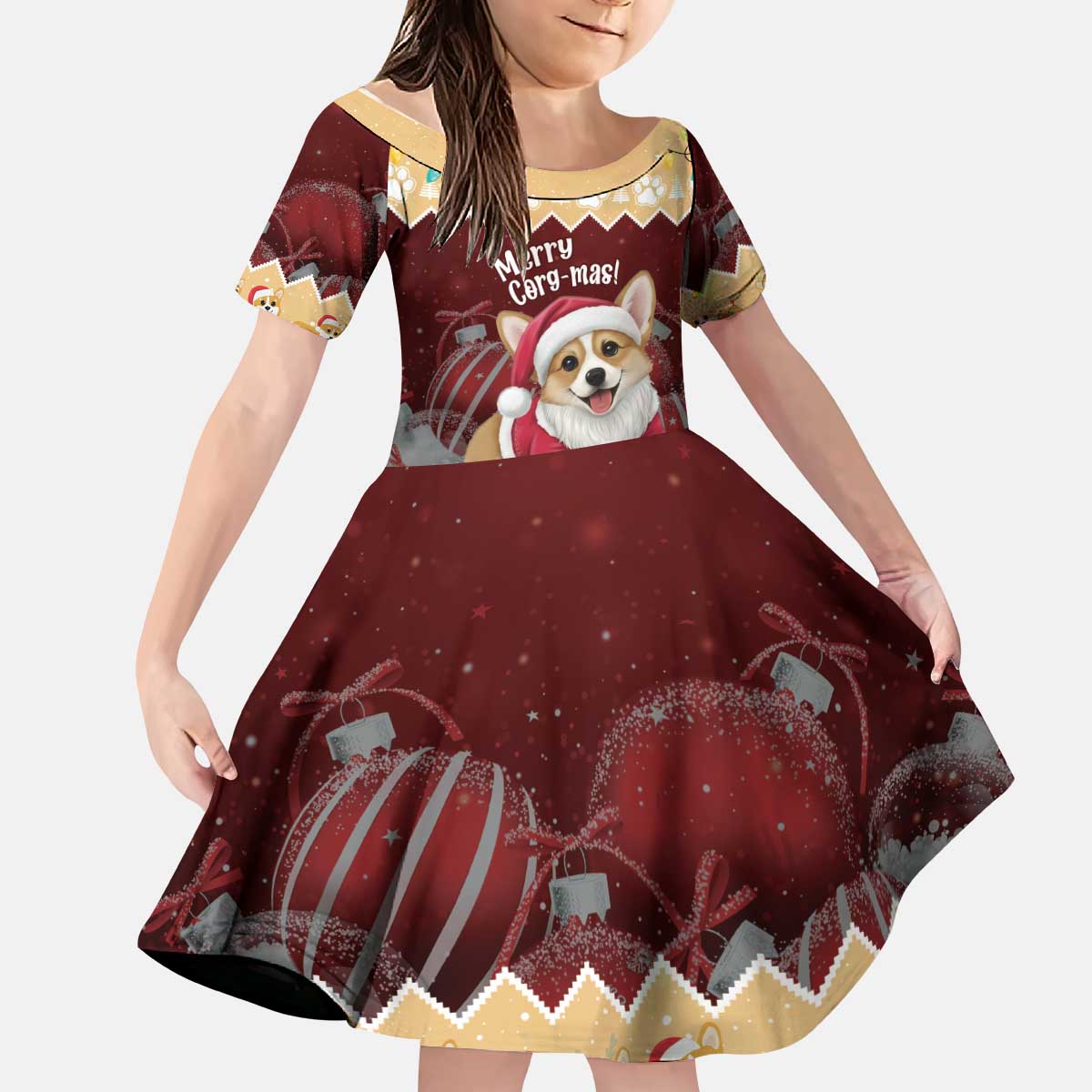 Personalised Wales Corgi Christmas Kid Short Sleeve Dress Merry Corg-mas Yellow Color - Wonder Print Shop