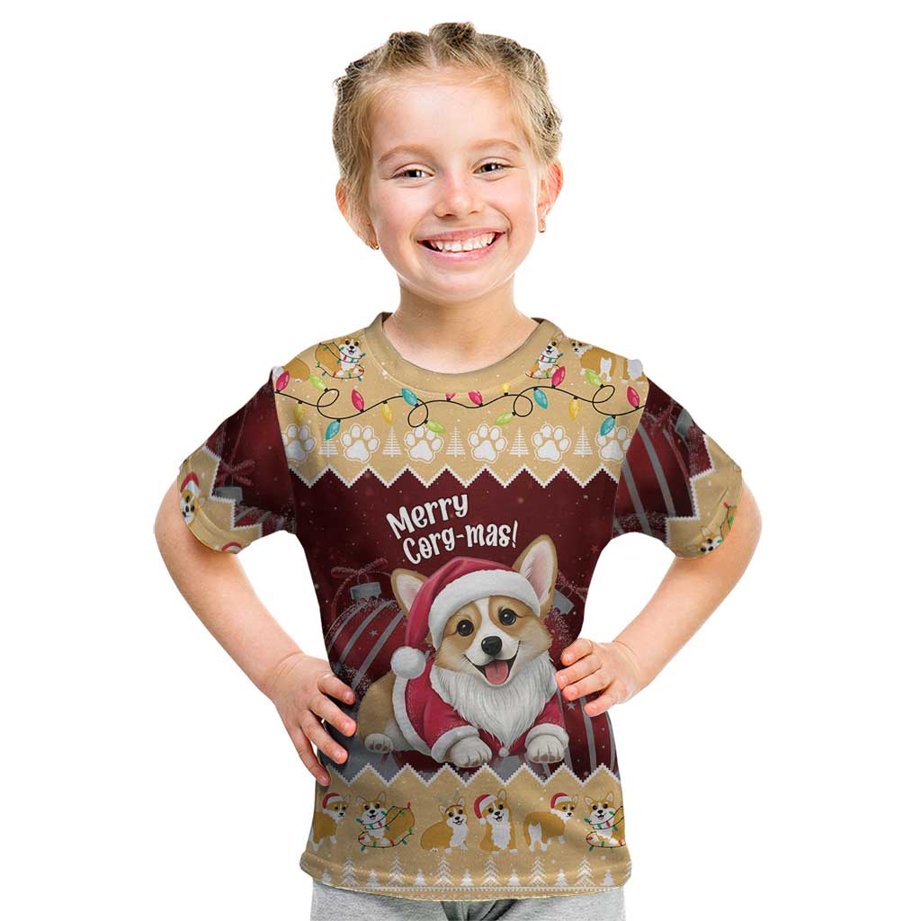 Personalised Wales Corgi Christmas Kid T Shirt Merry Corg-mas Yellow Color - Wonder Print Shop