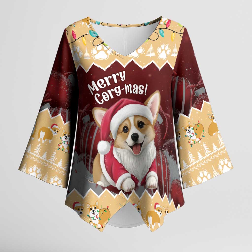 Personalised Wales Corgi Christmas Kimono Sleeve Blouse Merry Corg-mas Yellow Color - Wonder Print Shop