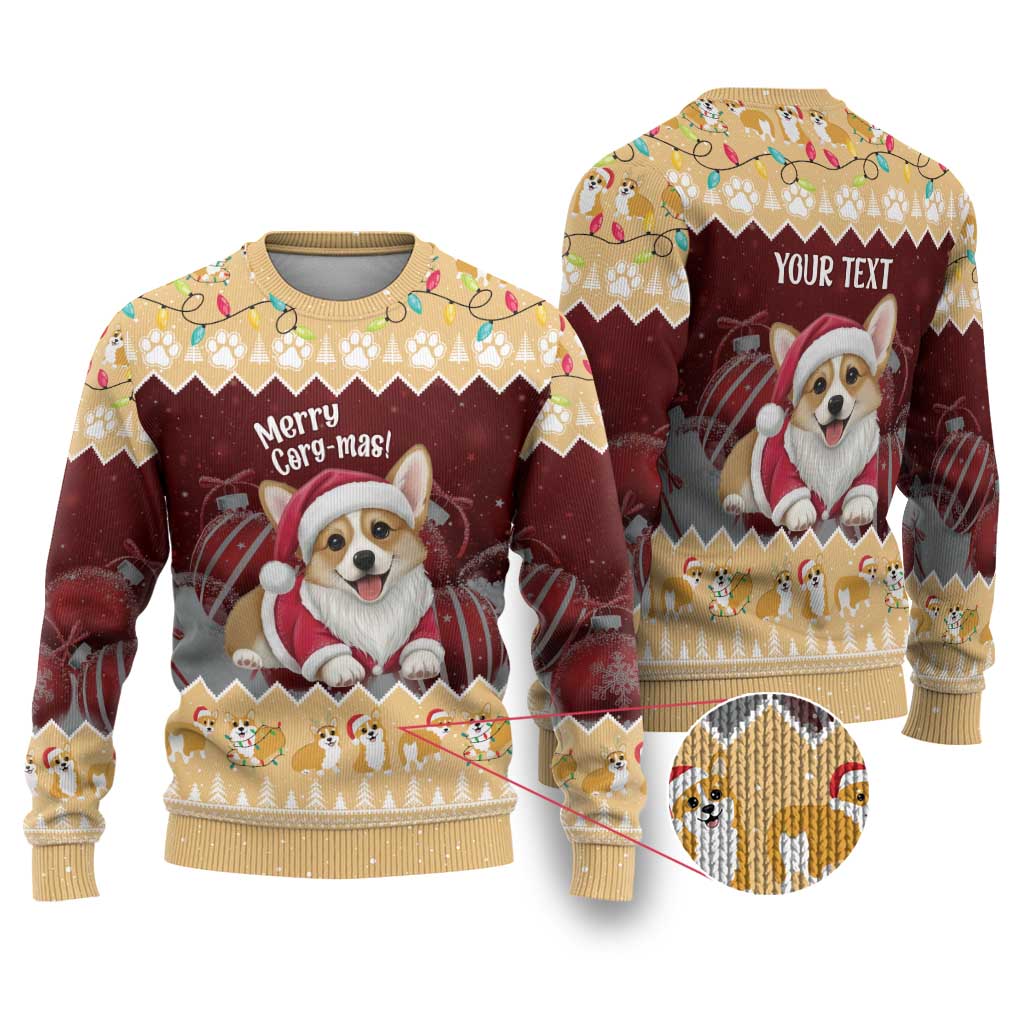 Personalised Wales Corgi Christmas Ugly Christmas Sweater Merry Corg-mas Yellow Color - Wonder Print Shop