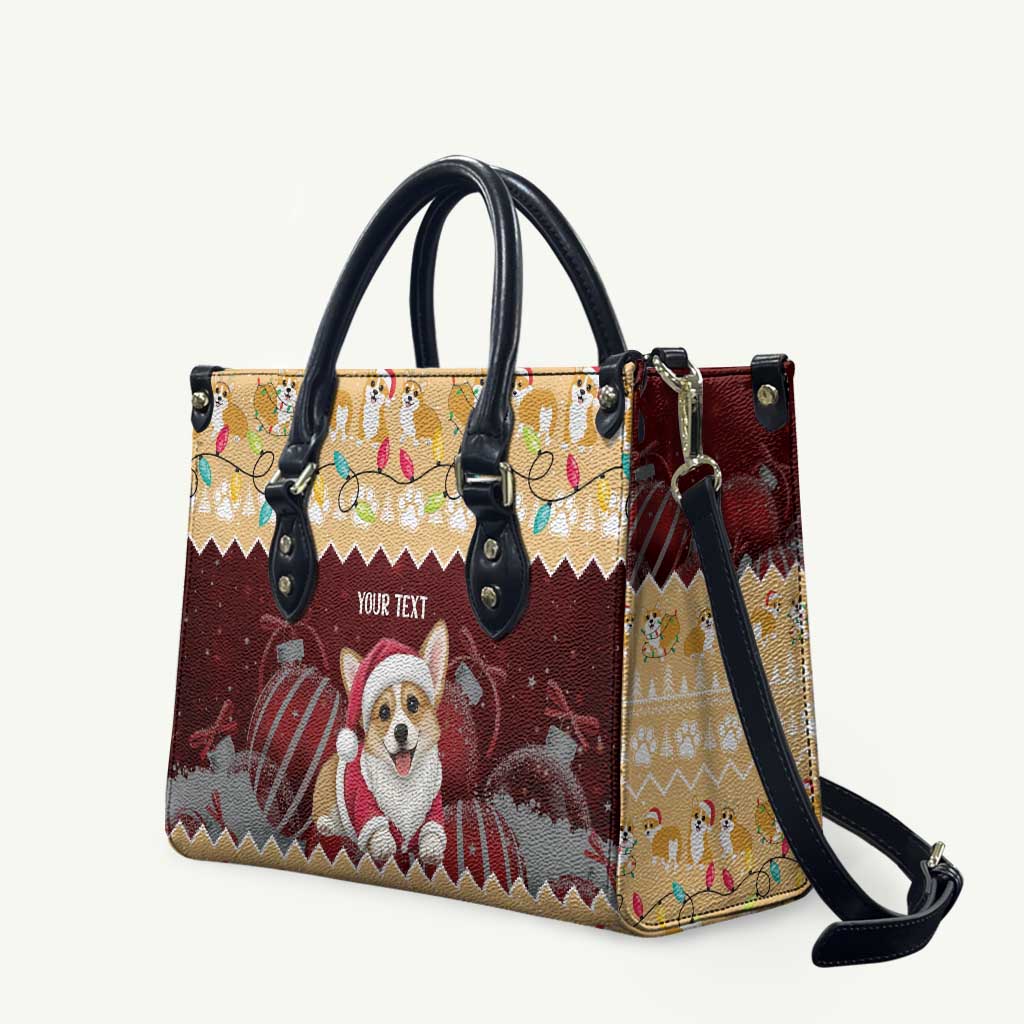 Personalised Wales Corgi Christmas Leather Bag Merry Corg-mas Yellow Color - Wonder Print Shop