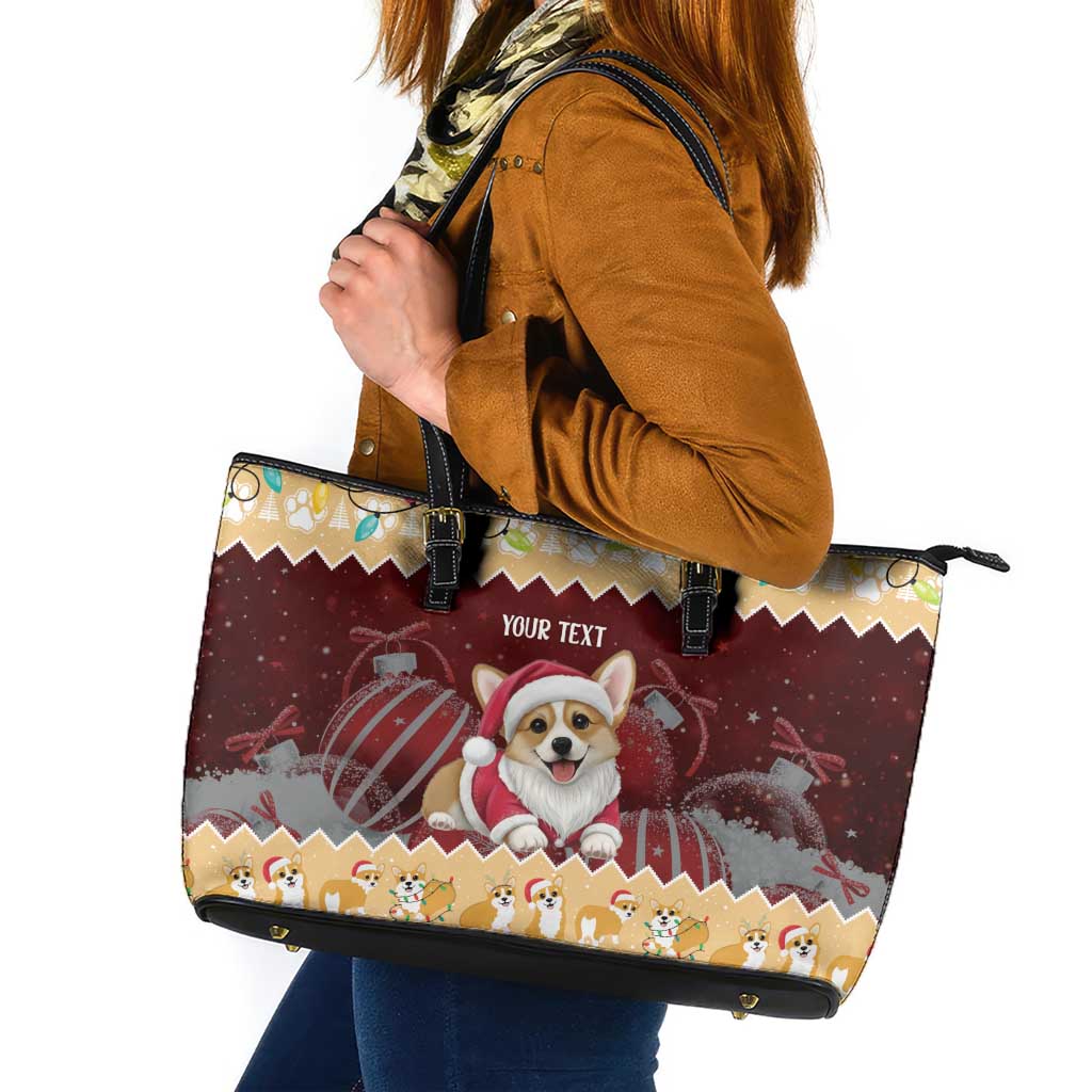 Personalised Wales Corgi Christmas Leather Tote Bag Merry Corg-mas Yellow Color - Wonder Print Shop
