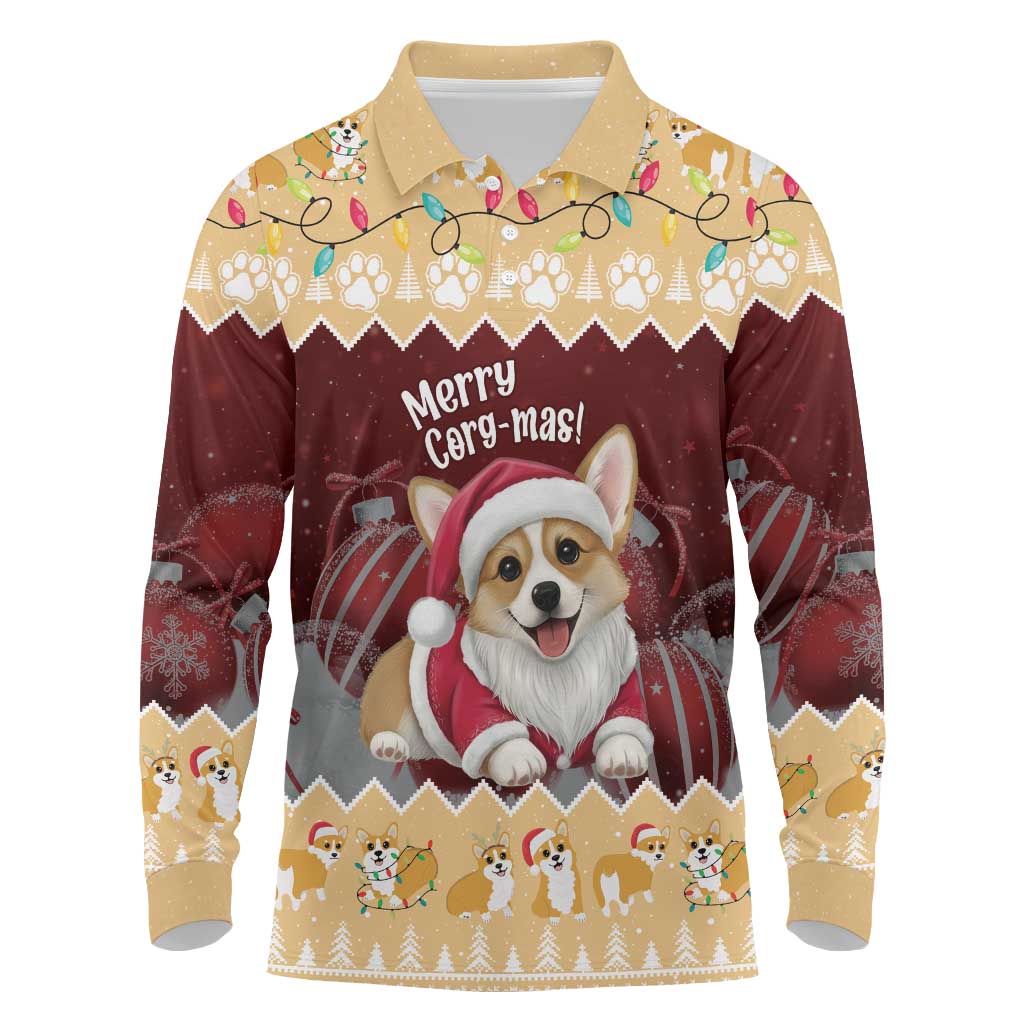 Personalised Wales Corgi Christmas Long Sleeve Polo Shirt Merry Corg-mas Yellow Color - Wonder Print Shop