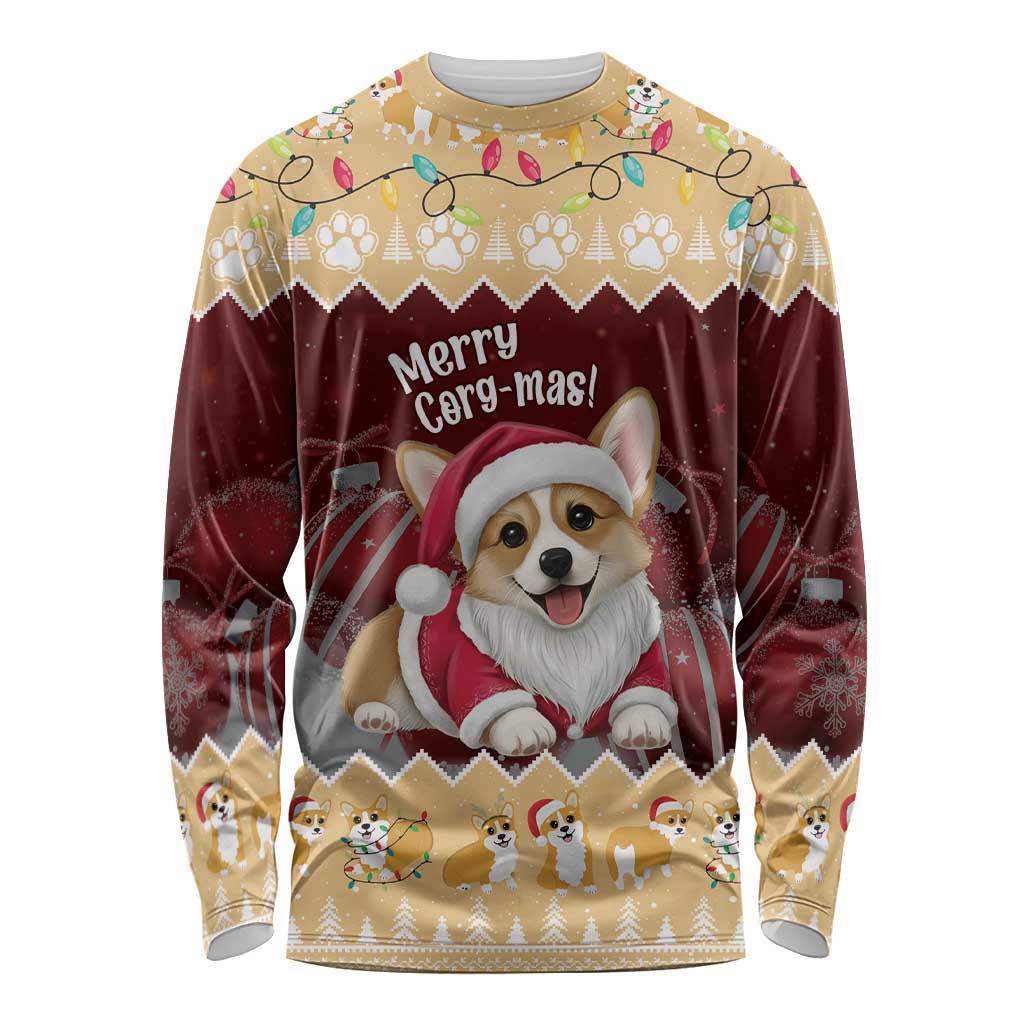 Personalised Wales Corgi Christmas Long Sleeve Shirt Merry Corg-mas Yellow Color - Wonder Print Shop