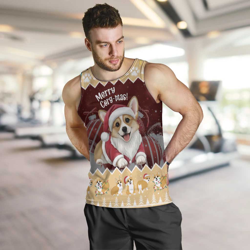 Personalised Wales Corgi Christmas Men Tank Top Merry Corg-mas Yellow Color - Wonder Print Shop