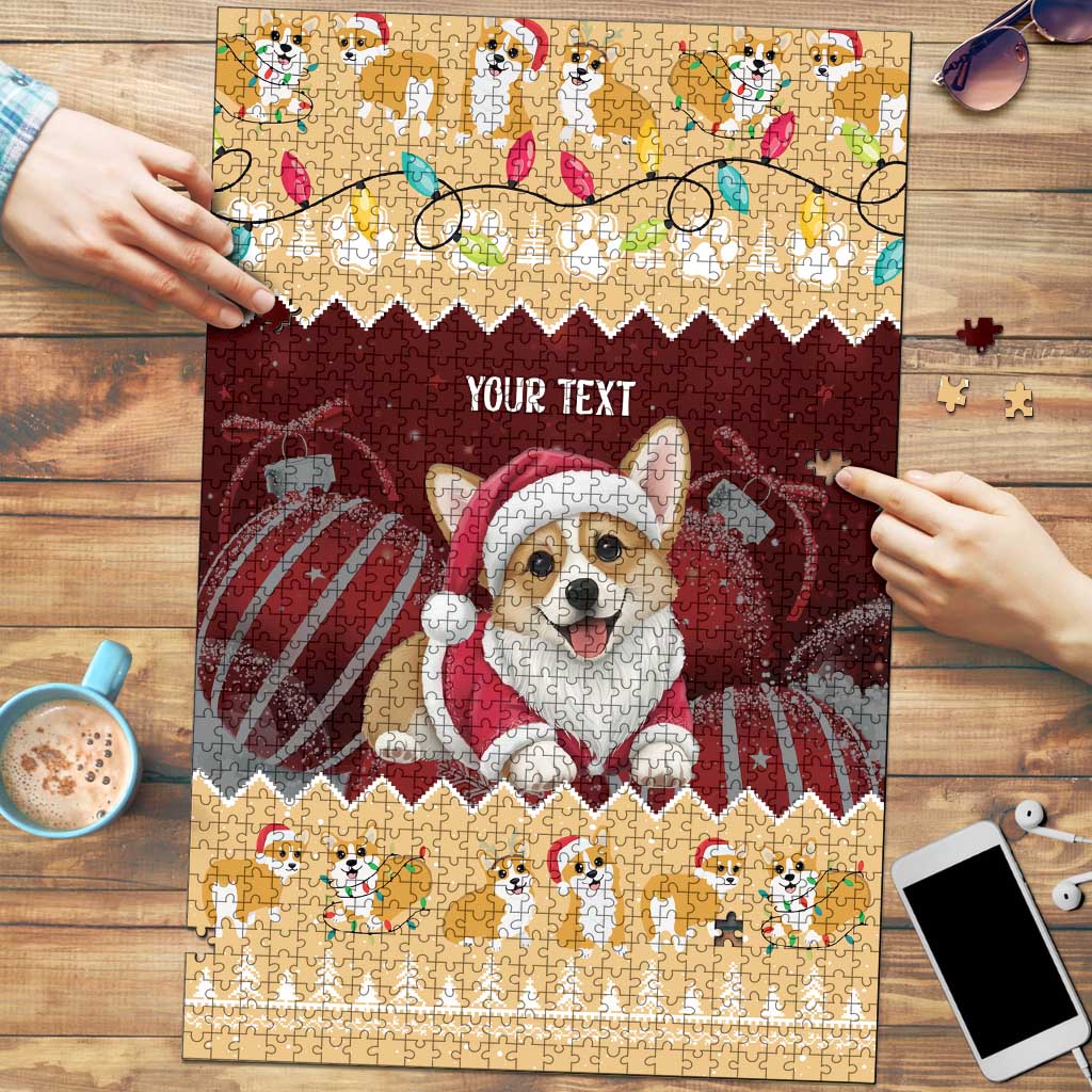 Personalised Wales Corgi Christmas Puzzle Merry Corg-mas Yellow Color - Wonder Print Shop