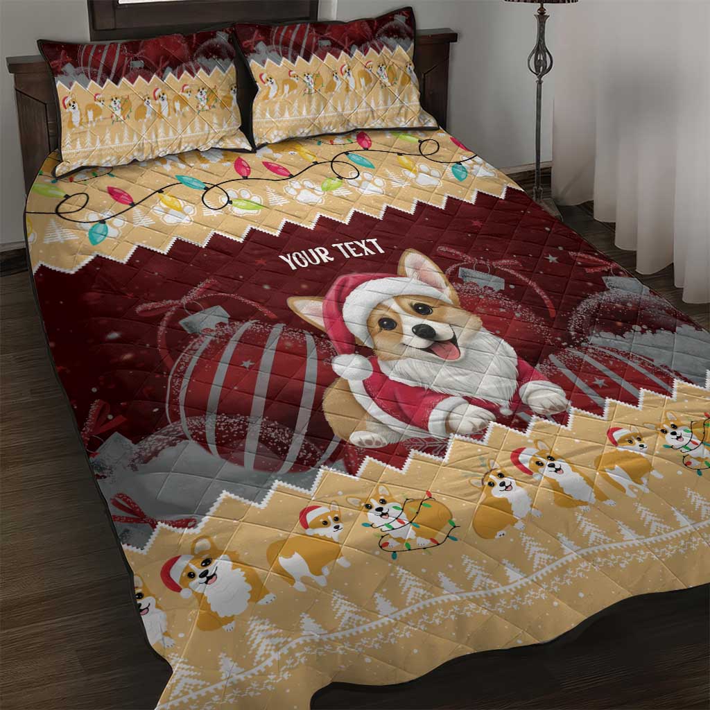 Personalised Wales Corgi Christmas Quilt Bed Set Merry Corg-mas Yellow Color - Wonder Print Shop