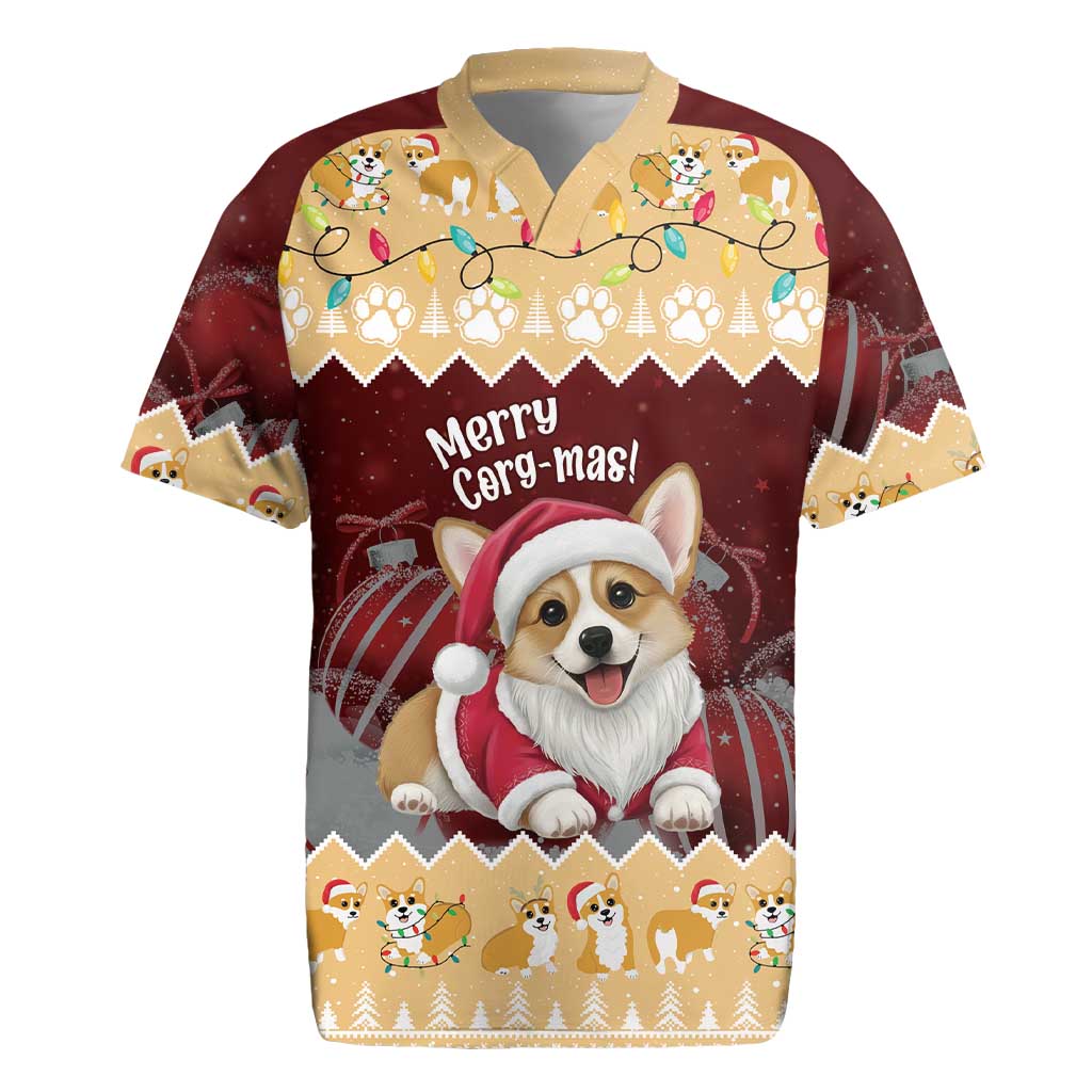 Personalised Wales Corgi Christmas Rugby Jersey Merry Corg-mas Yellow Color - Wonder Print Shop