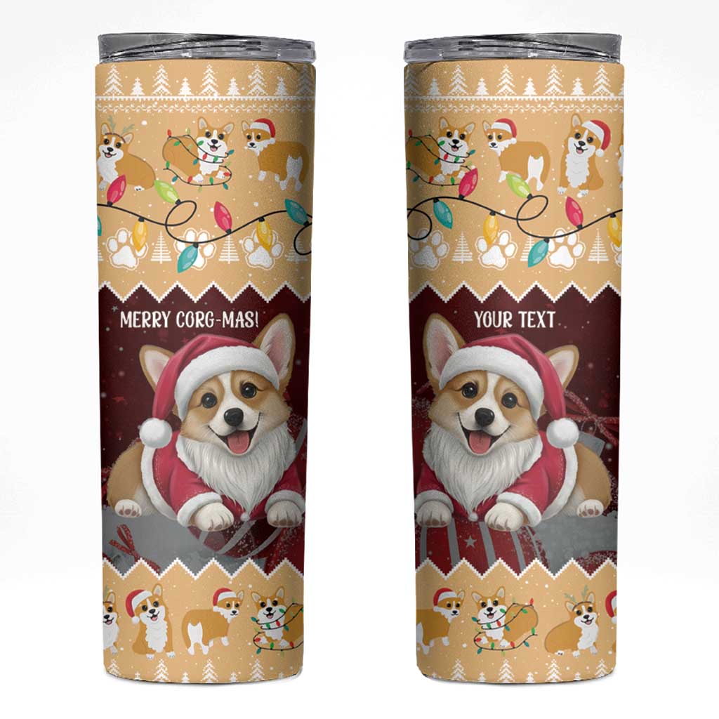 Personalised Wales Corgi Christmas Skinny Tumbler Merry Corg-mas Yellow Color - Wonder Print Shop
