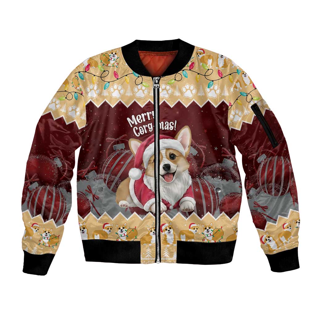 Personalised Wales Corgi Christmas Sleeve Zip Bomber Jacket Merry Corg-mas Yellow Color - Wonder Print Shop