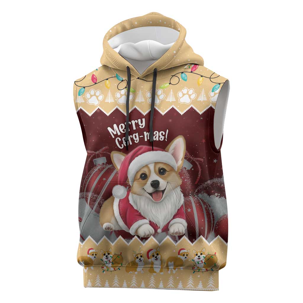 Personalised Wales Corgi Christmas Sleeveless Hoodie Merry Corg-mas Yellow Color - Wonder Print Shop