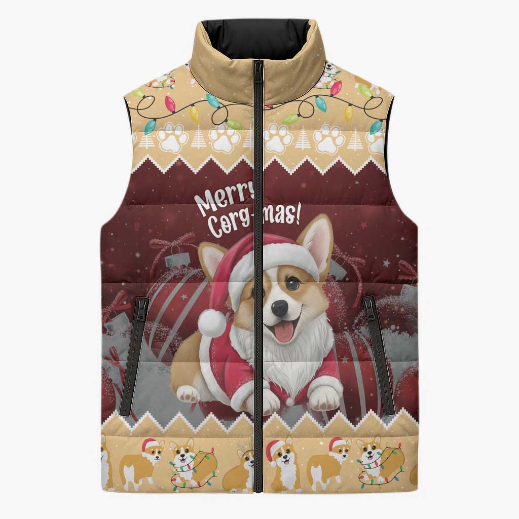 Personalised Wales Corgi Christmas Sleeveless Puffer Jacket Merry Corg-mas Yellow Color - Wonder Print Shop