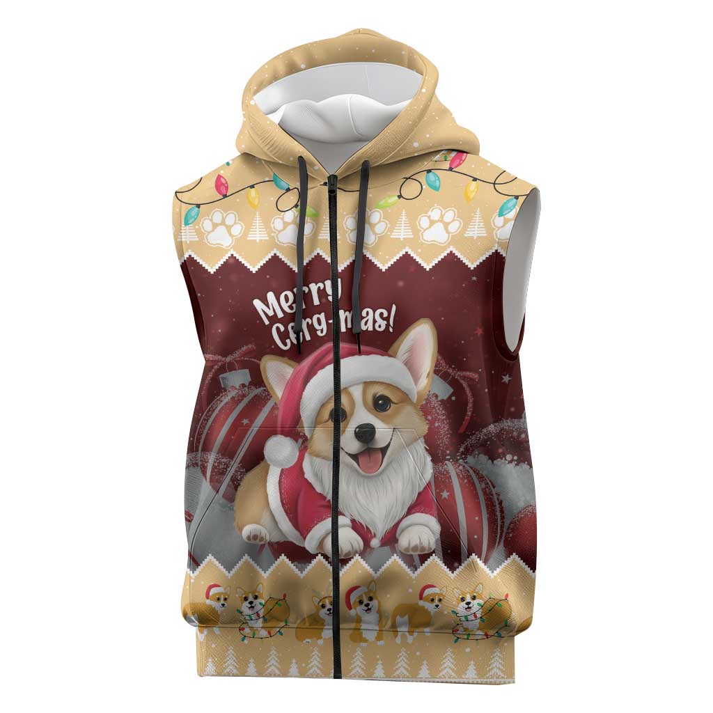 Personalised Wales Corgi Christmas Sleeveless Zip Hoodie Merry Corg-mas Yellow Color - Wonder Print Shop