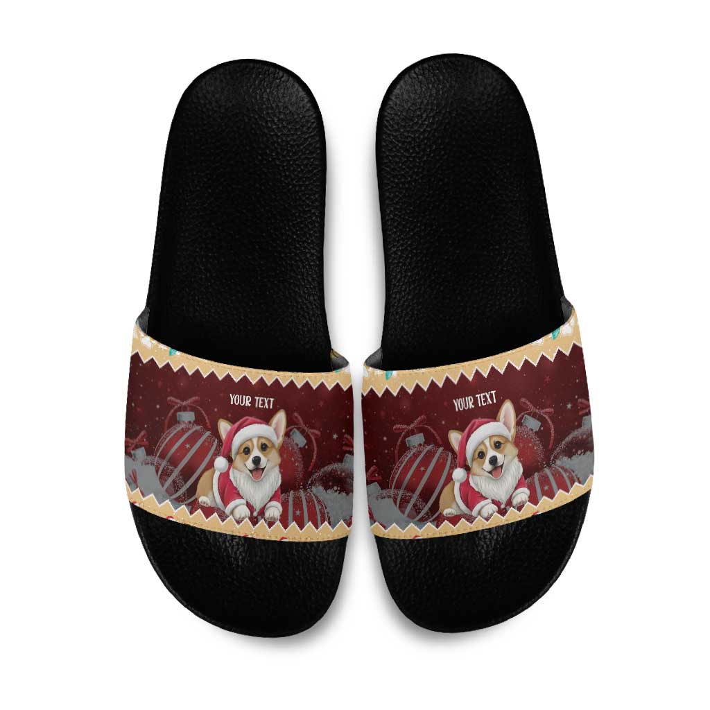 Personalised Wales Corgi Christmas Slide Sandals Merry Corg-mas Yellow Color - Wonder Print Shop