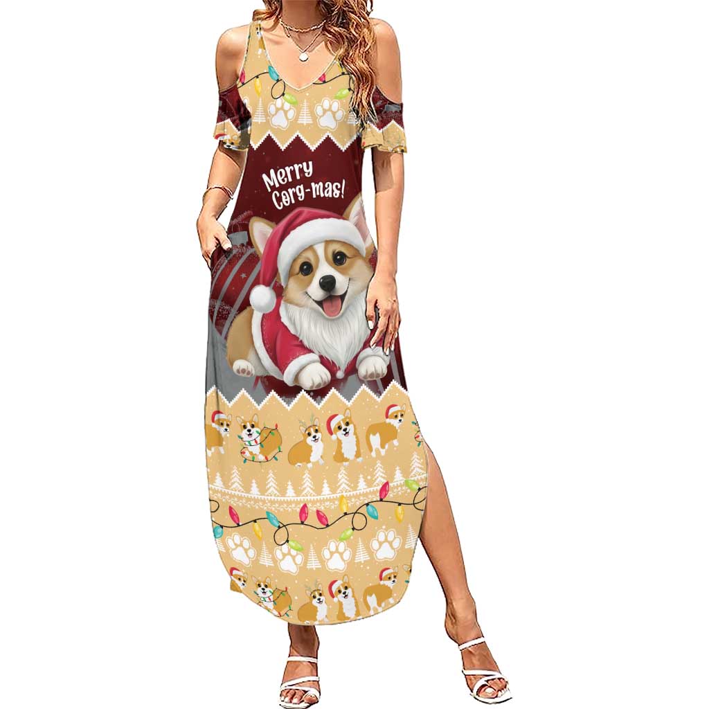 Personalised Wales Corgi Christmas Summer Maxi Dress Merry Corg-mas Yellow Color - Wonder Print Shop