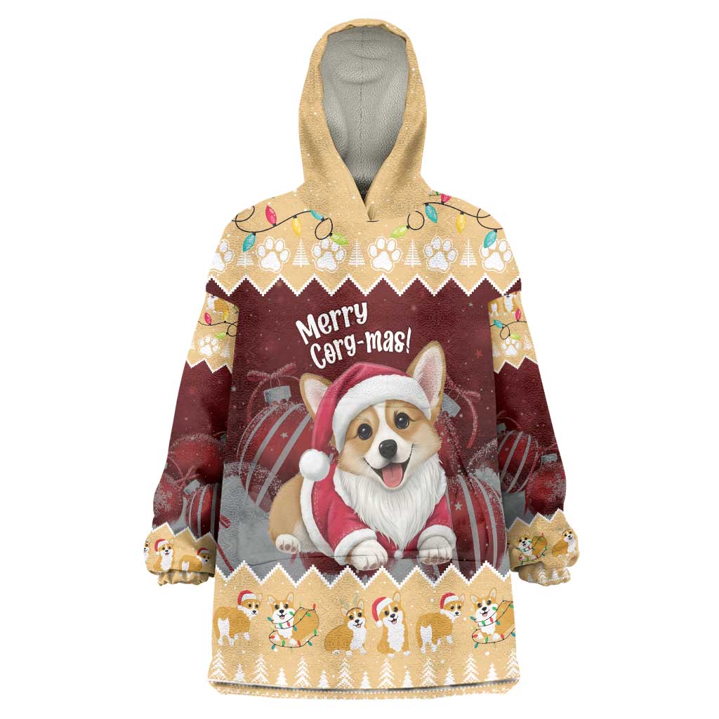 Personalised Wales Corgi Christmas Wearable Blanket Hoodie Merry Corg-mas Yellow Color - Wonder Print Shop