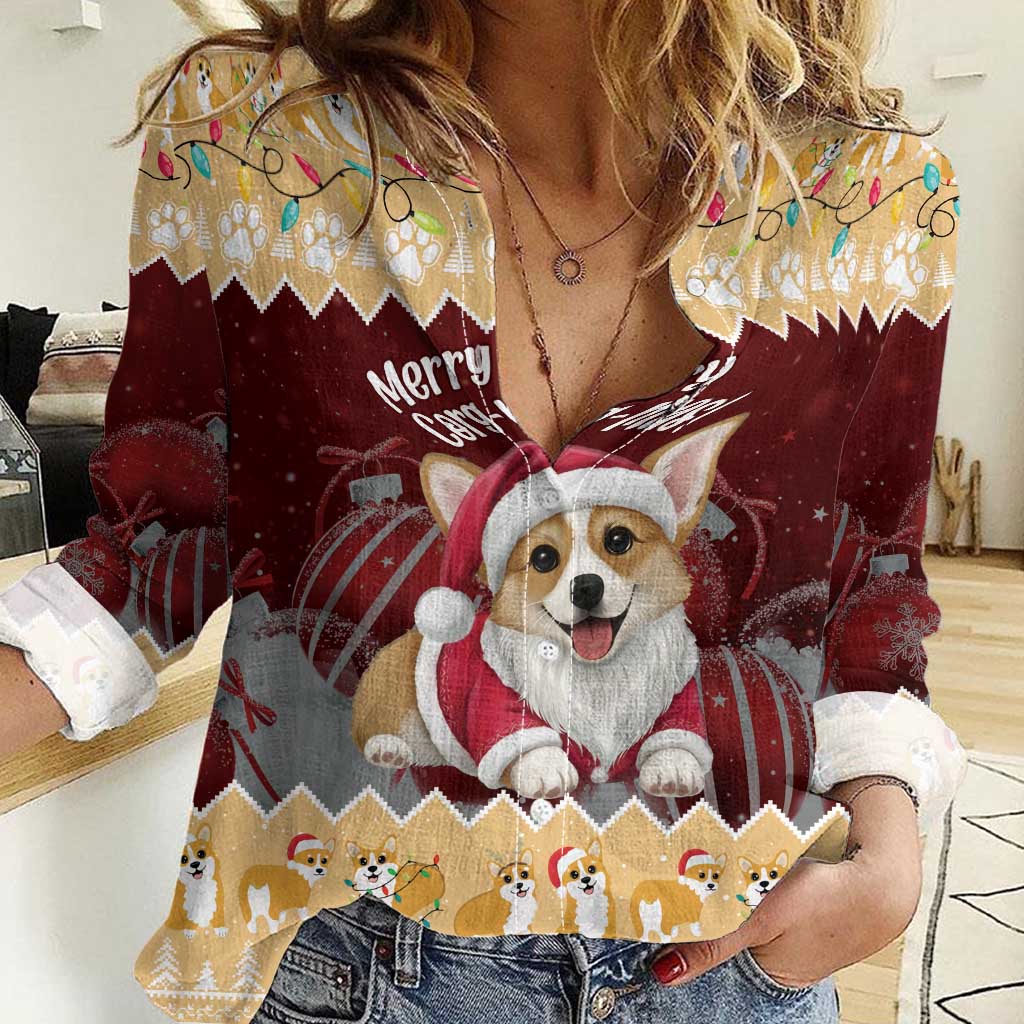 Personalised Wales Corgi Christmas Women Casual Shirt Merry Corg-mas Yellow Color - Wonder Print Shop