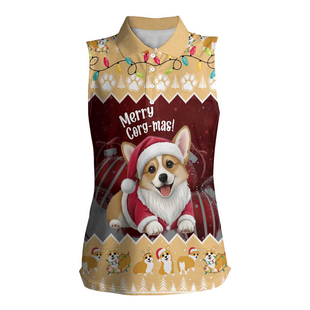 Personalised Wales Corgi Christmas Women Sleeveless Polo Shirt Merry Corg-mas Yellow Color - Wonder Print Shop