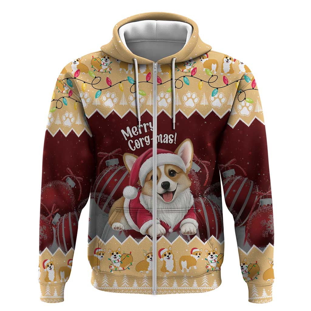 Personalised Wales Corgi Christmas Zip Hoodie Merry Corg-mas Yellow Color - Wonder Print Shop