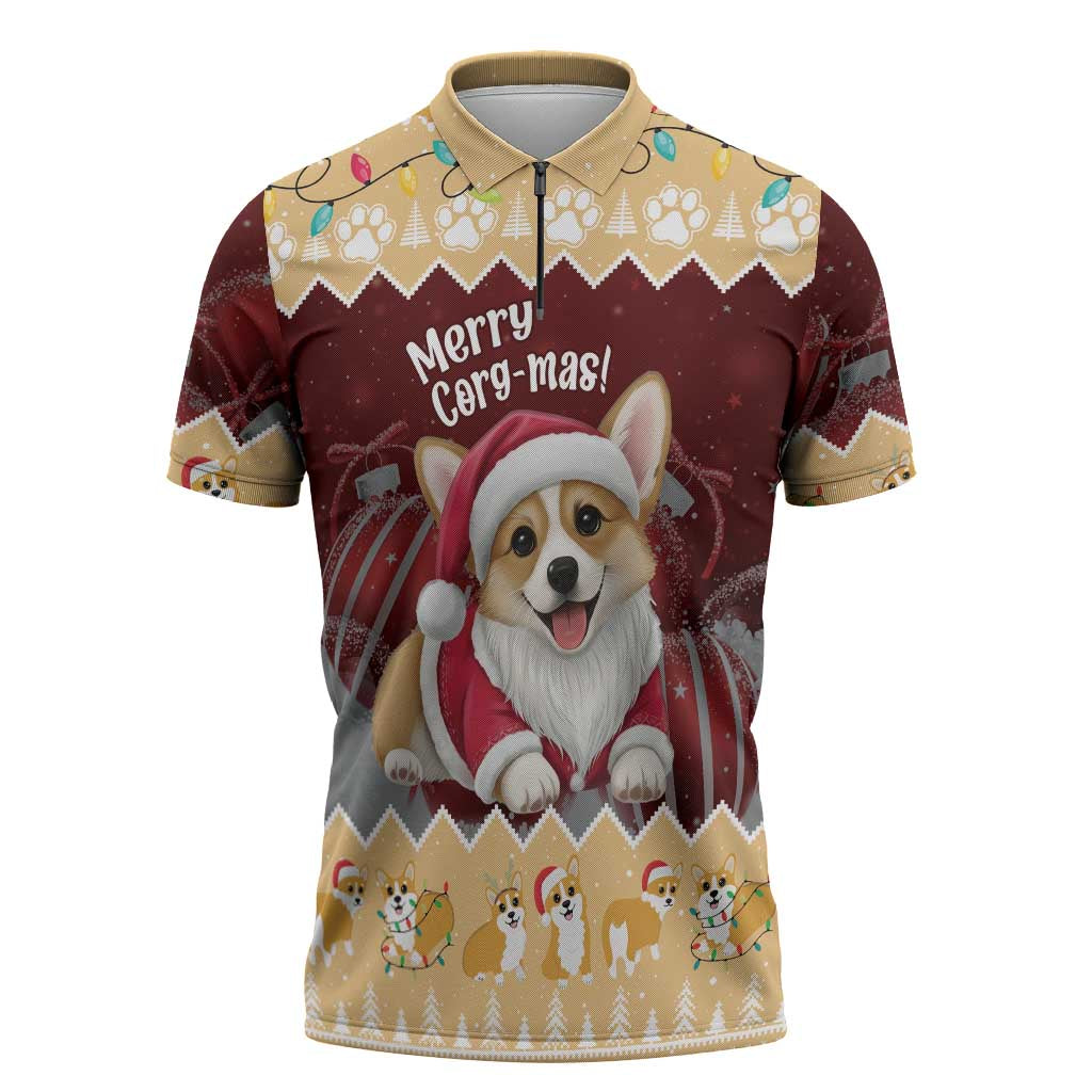 Personalised Wales Corgi Christmas Zipper Polo Shirt Merry Corg-mas Yellow Color - Wonder Print Shop
