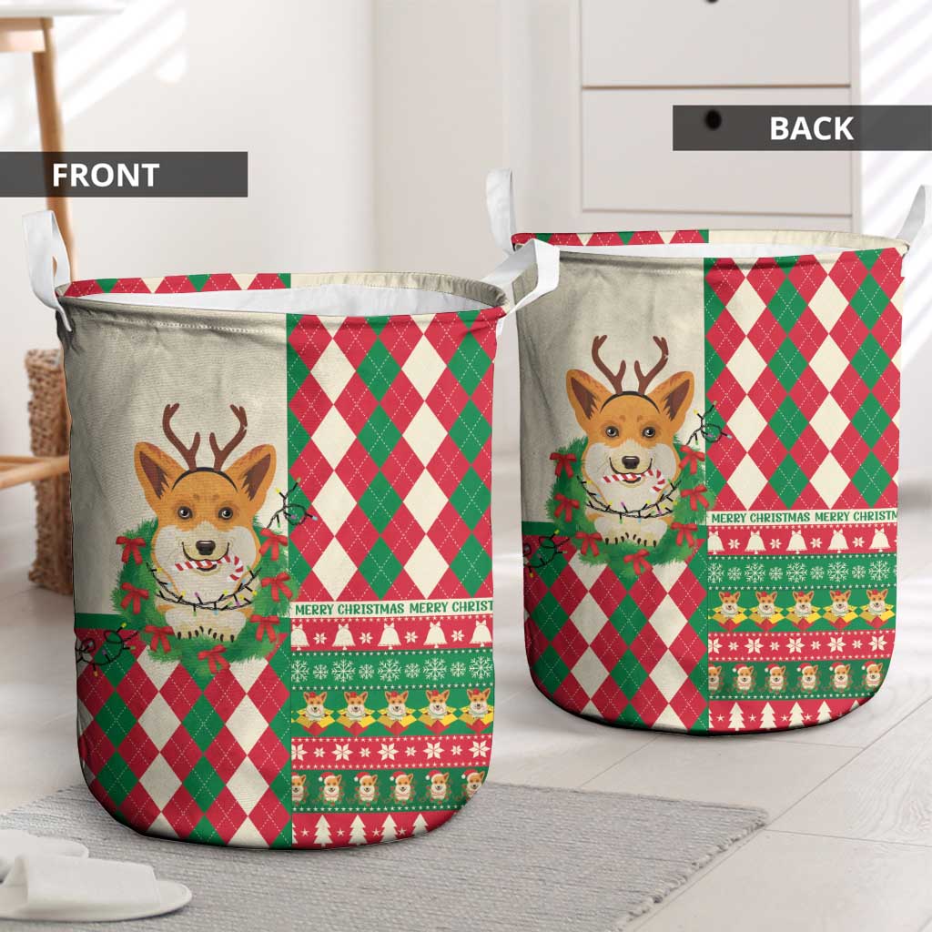 Wales Corgi Christmas Laundry Basket Seamless Cute Dog Argyle Pattern - Wonder Print Shop