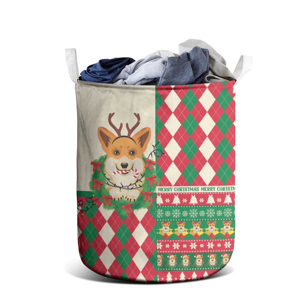 Wales Corgi Christmas Laundry Basket Seamless Cute Dog Argyle Pattern - Wonder Print Shop