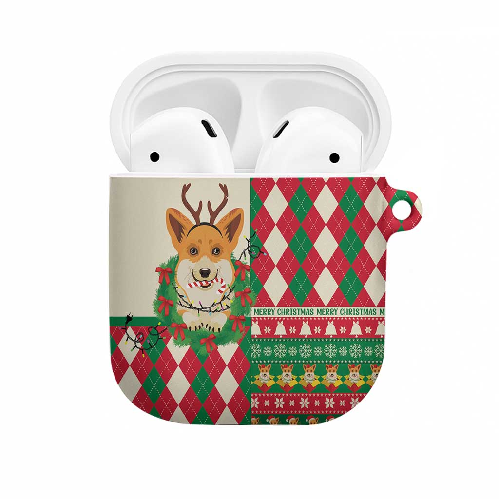 Wales Corgi Christmas AirPods Case Seamless Cute Dog Argyle Pattern - Wonder Print Shop