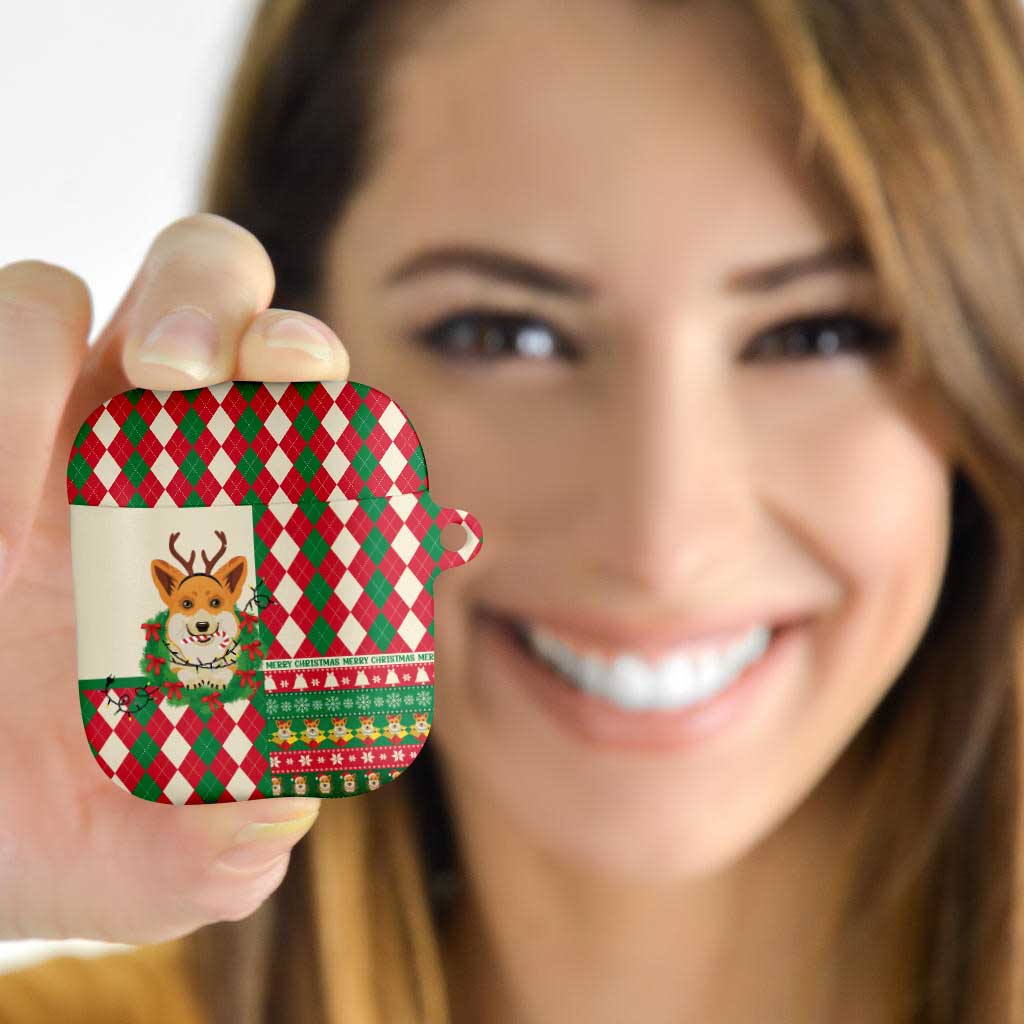 Wales Corgi Christmas AirPods Case Seamless Cute Dog Argyle Pattern - Wonder Print Shop