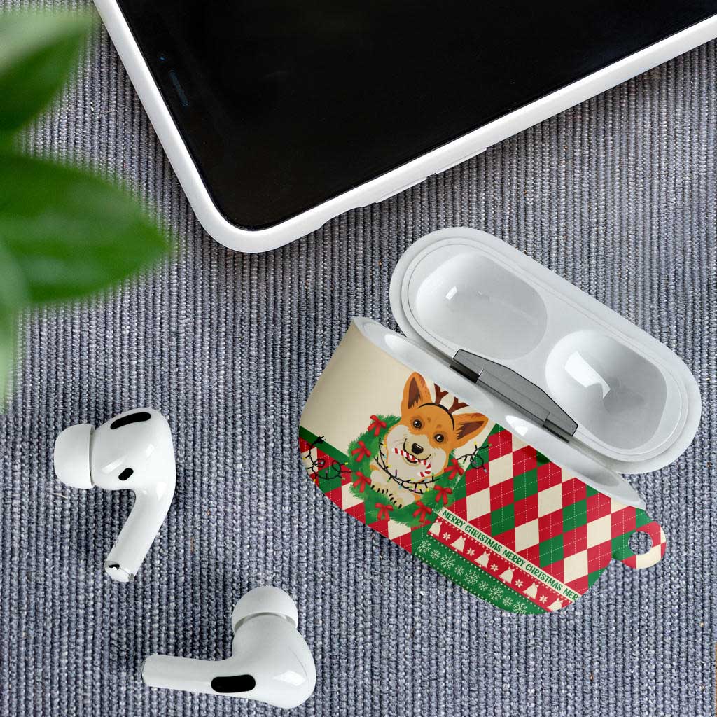 Wales Corgi Christmas AirPods Case Seamless Cute Dog Argyle Pattern - Wonder Print Shop
