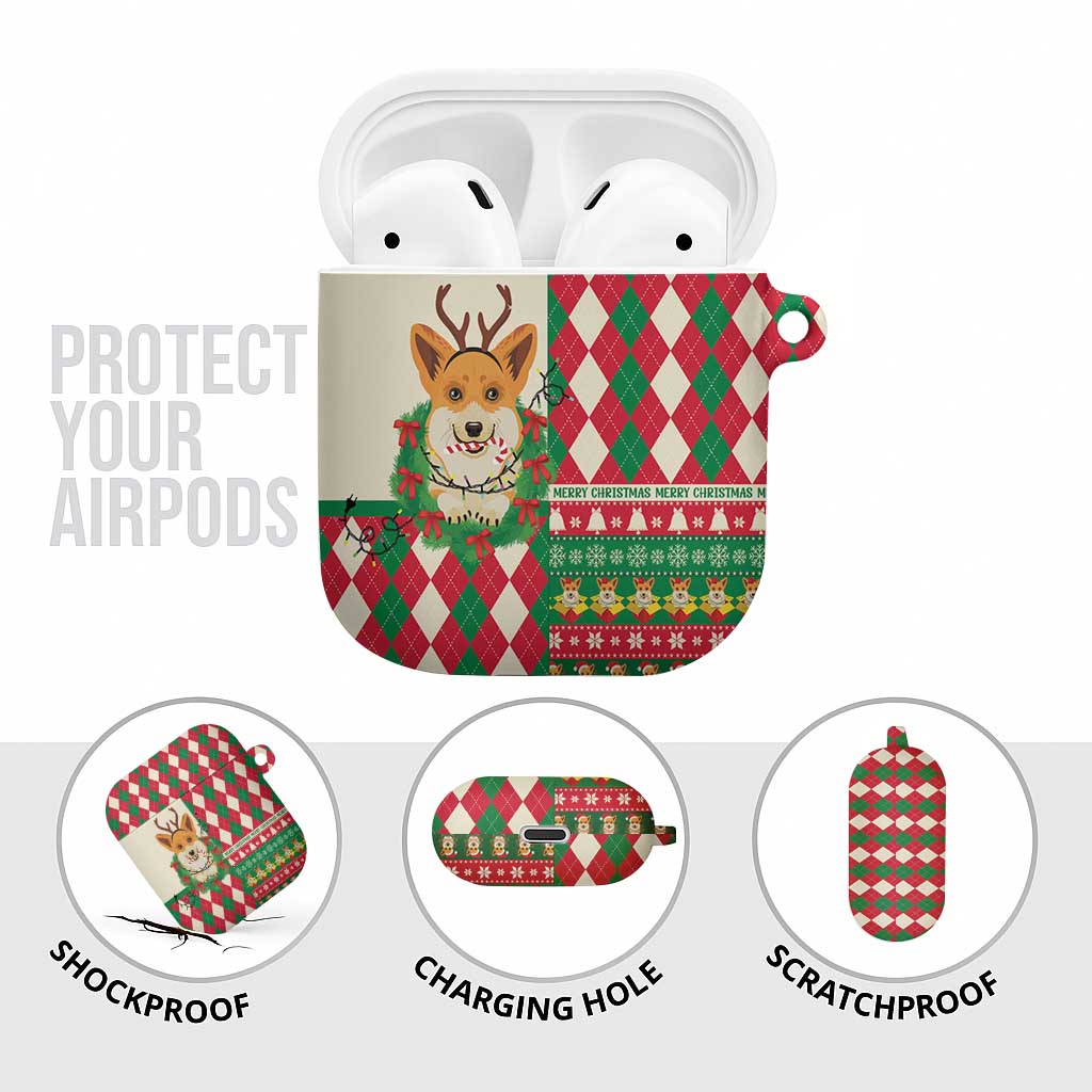 Wales Corgi Christmas AirPods Case Seamless Cute Dog Argyle Pattern - Wonder Print Shop