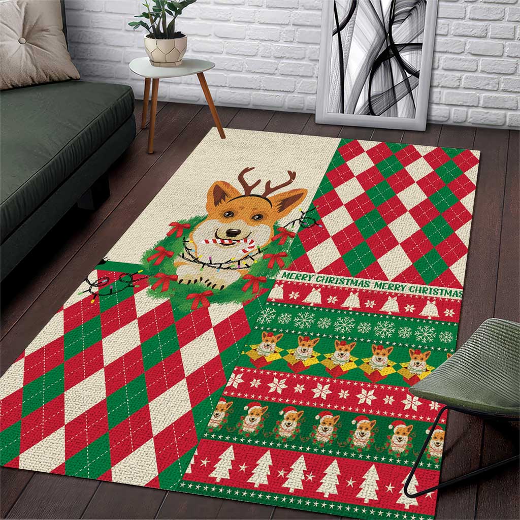 Wales Corgi Christmas Area Rug Seamless Cute Dog Argyle Pattern - Wonder Print Shop