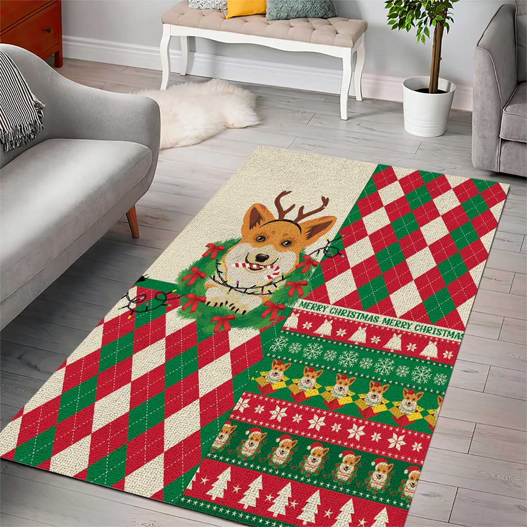 Wales Corgi Christmas Area Rug Seamless Cute Dog Argyle Pattern - Wonder Print Shop
