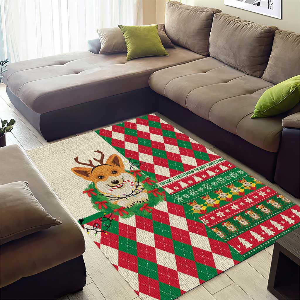 Wales Corgi Christmas Area Rug Seamless Cute Dog Argyle Pattern - Wonder Print Shop