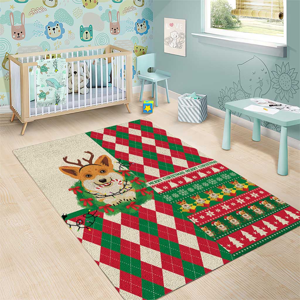 Wales Corgi Christmas Area Rug Seamless Cute Dog Argyle Pattern - Wonder Print Shop