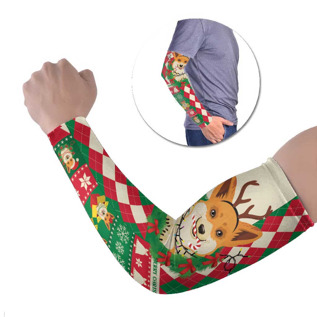 Wales Corgi Christmas Arm Sleeves Seamless Cute Dog Argyle Pattern - Wonder Print Shop
