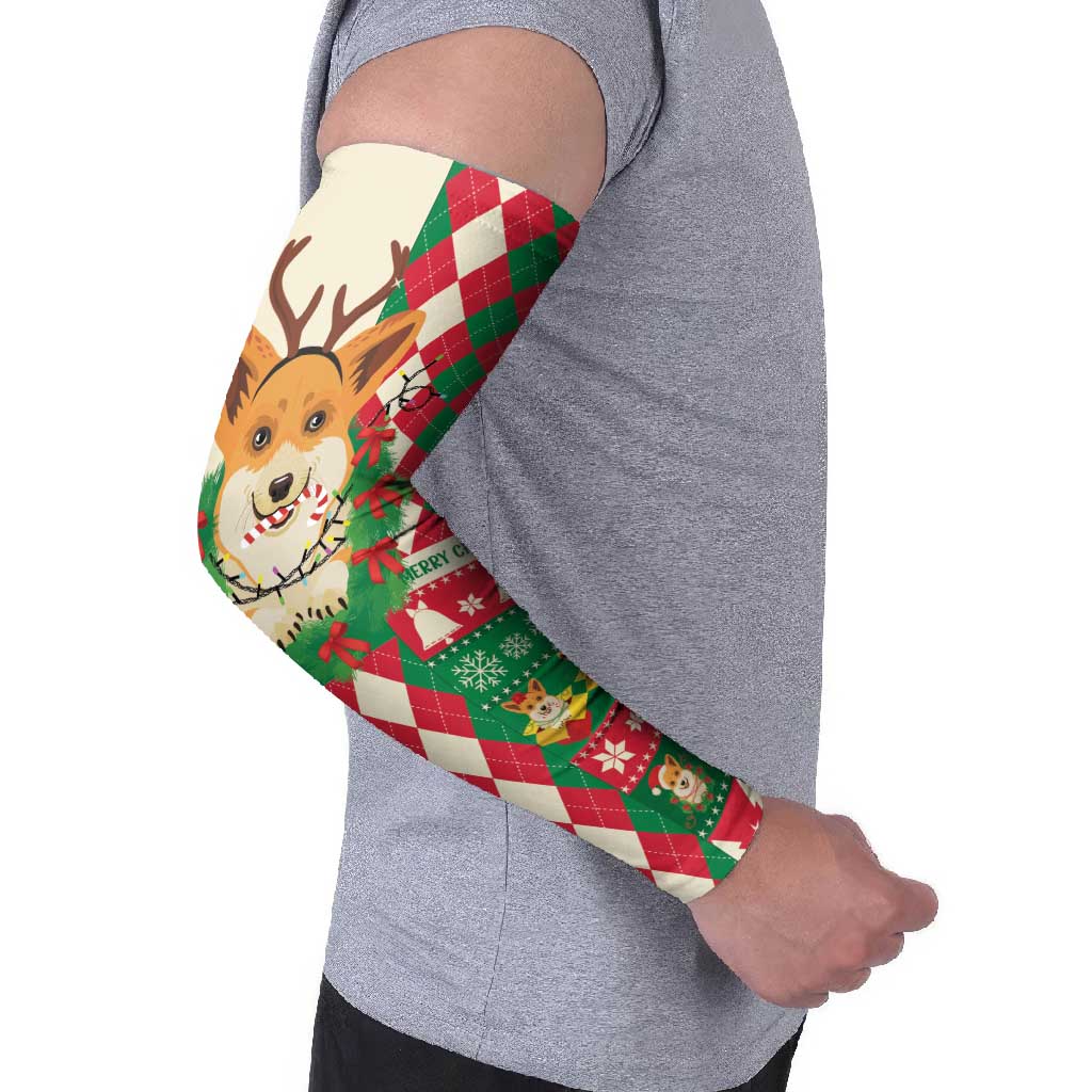 Wales Corgi Christmas Arm Sleeves Seamless Cute Dog Argyle Pattern - Wonder Print Shop