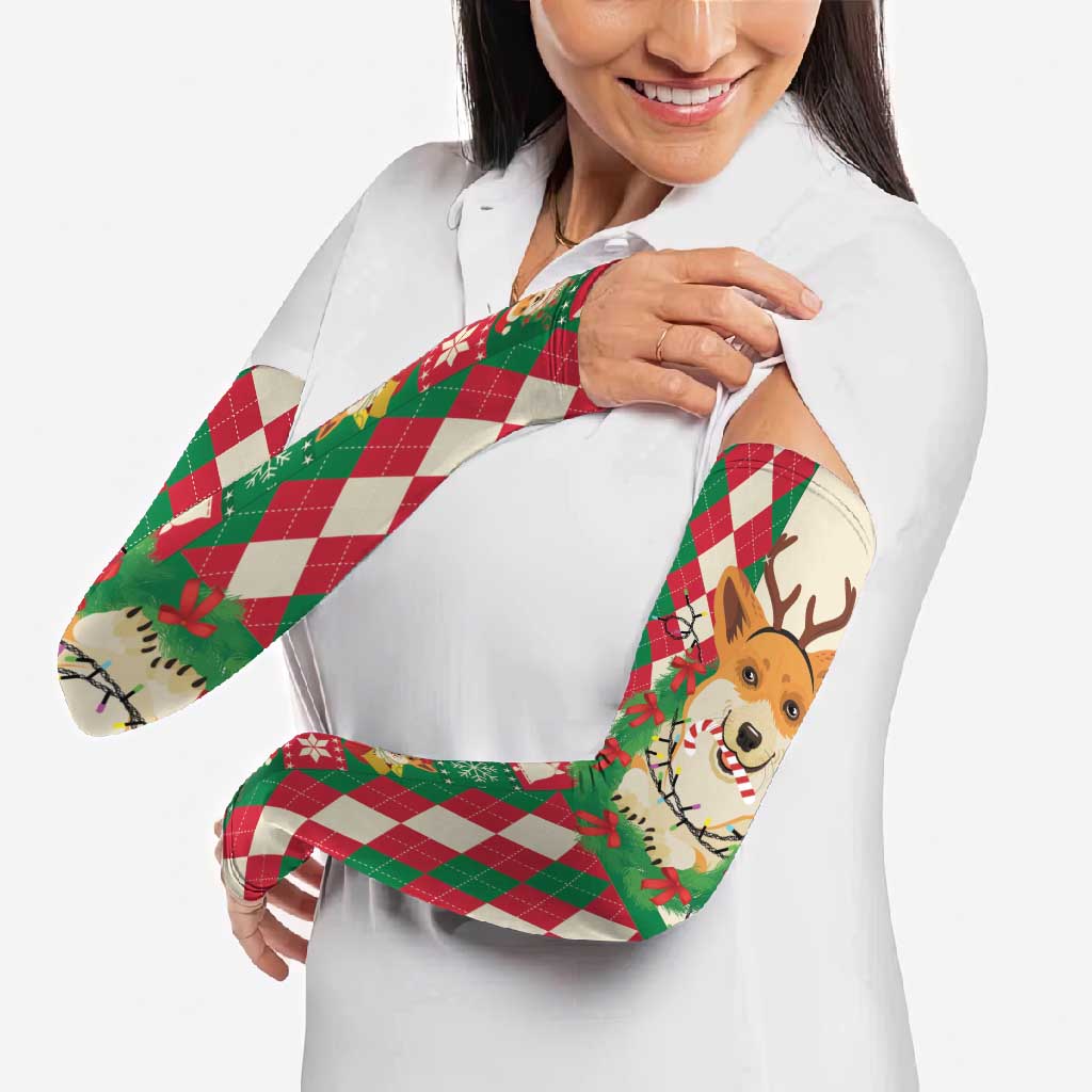 Wales Corgi Christmas Arm Sleeves Seamless Cute Dog Argyle Pattern - Wonder Print Shop
