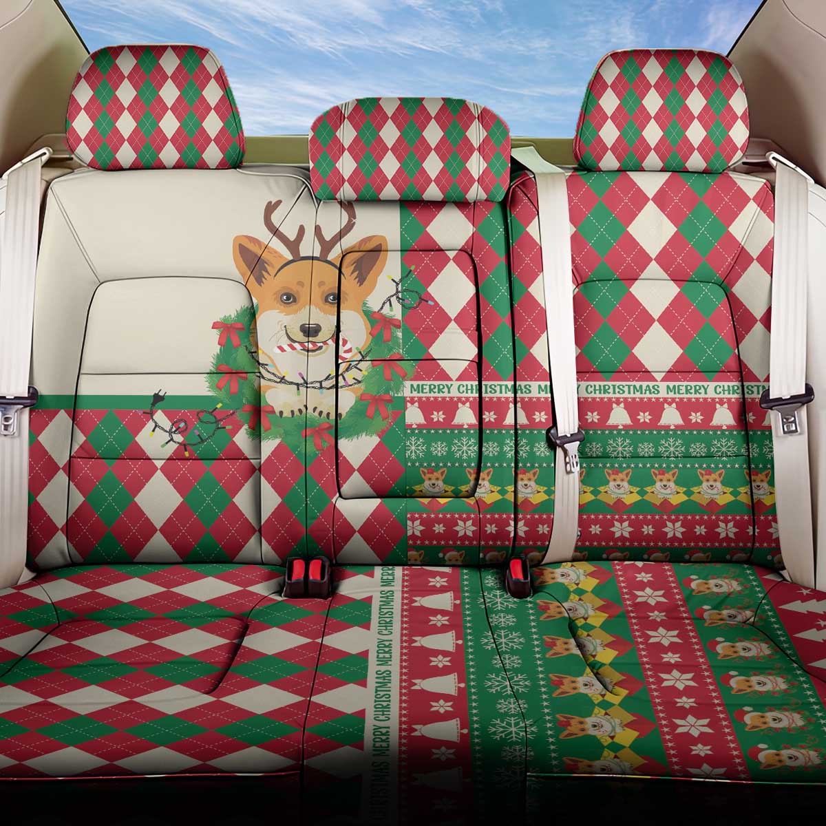 Wales Corgi Christmas Back Car Seat Cover Seamless Cute Dog Argyle Pattern - Wonder Print Shop