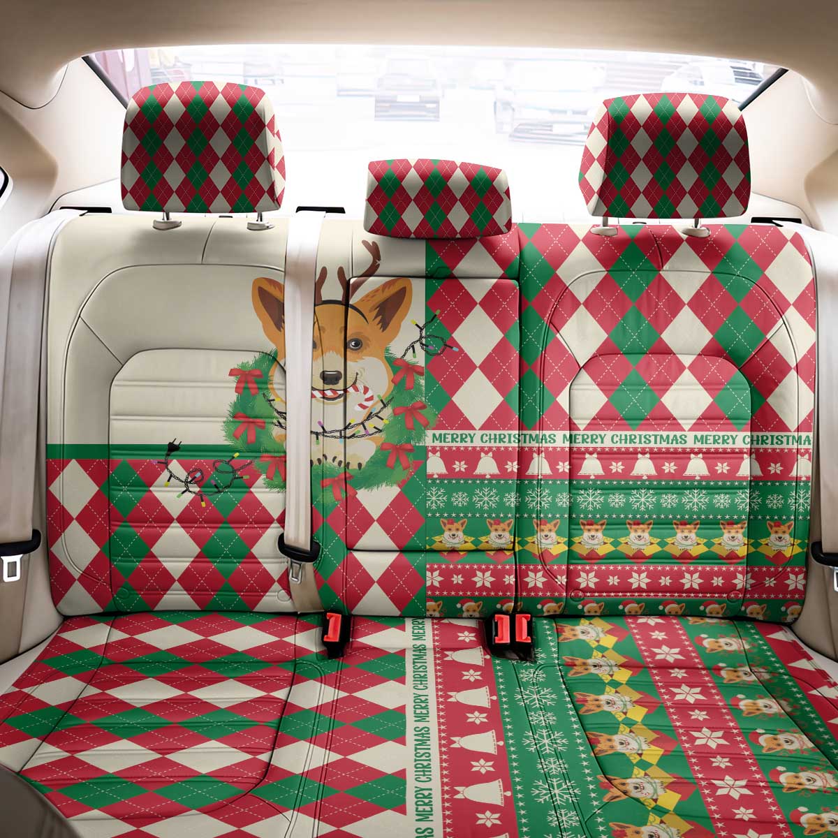 Wales Corgi Christmas Back Car Seat Cover Seamless Cute Dog Argyle Pattern - Wonder Print Shop